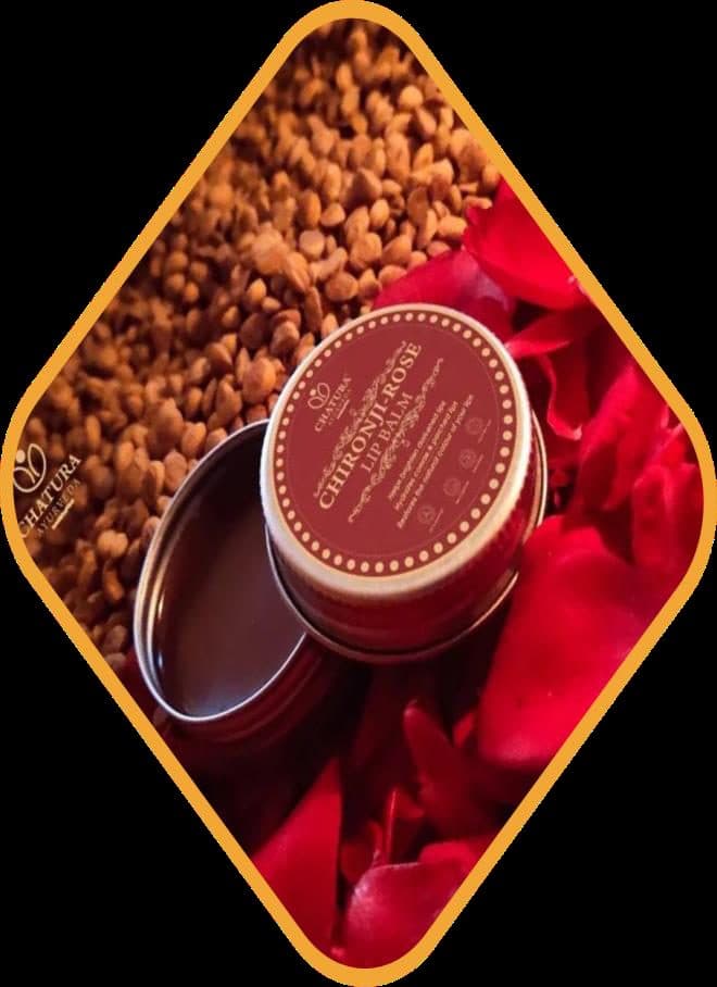 Lip balm tin styled on rose petals