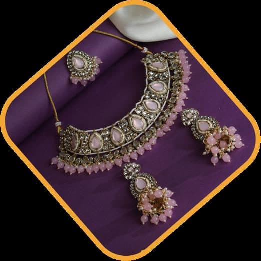 Traditional necklace set on purple fabric